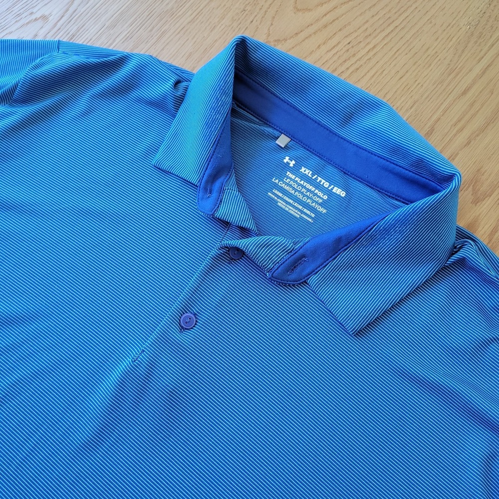 Under Armour The Playoff Polo Performance Golf Shirt Blue Men's Size 2XL Striped